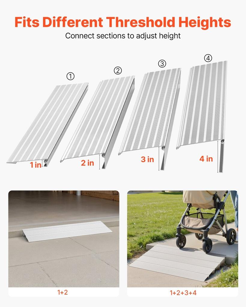 Türschwellenrampe, 115 mm Höhe, Schwellenrampe aus Aluminiumlegierung, Belastbarkeit 363 kg, Rampen für Hausstufen für Rollstuhl, Roller,