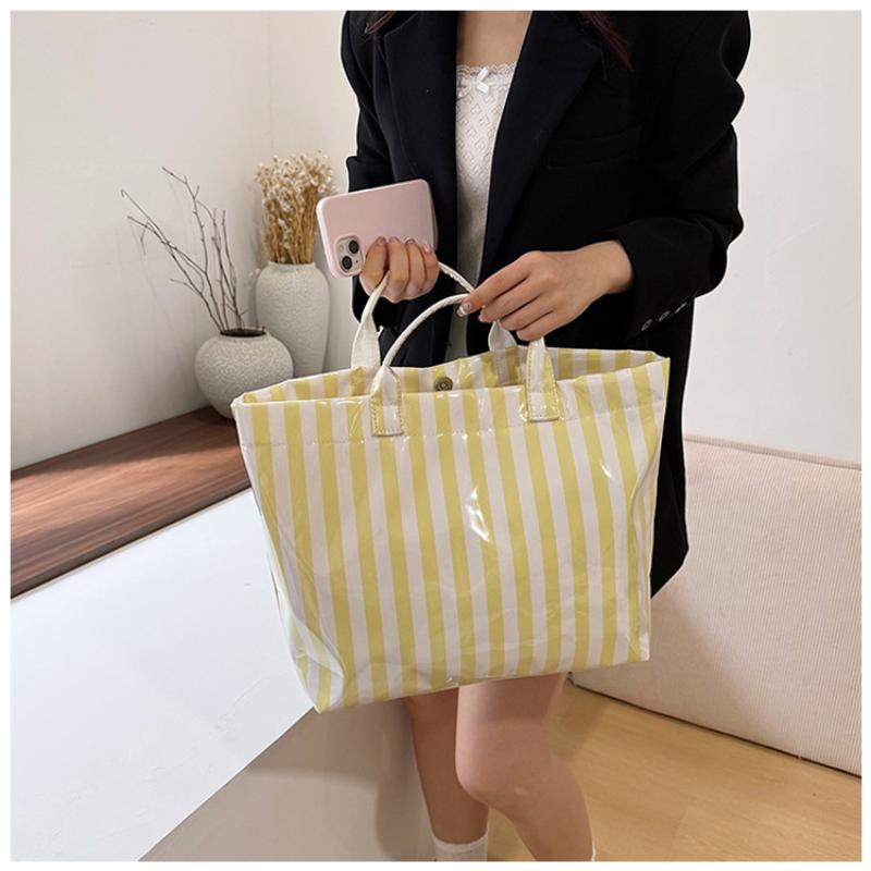 Efficient Striped Tote Bag Large Capacity Shoulder Handbag for Travel Needs