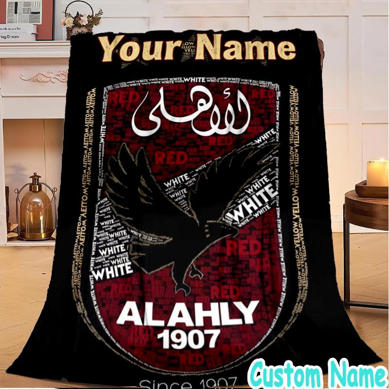 Custom Name Ahly Logo Design Flannel Blanket Seasonal Universal Blanket For Indoor/outdoor, Perfect For Bedroom Sofa birthday gifts