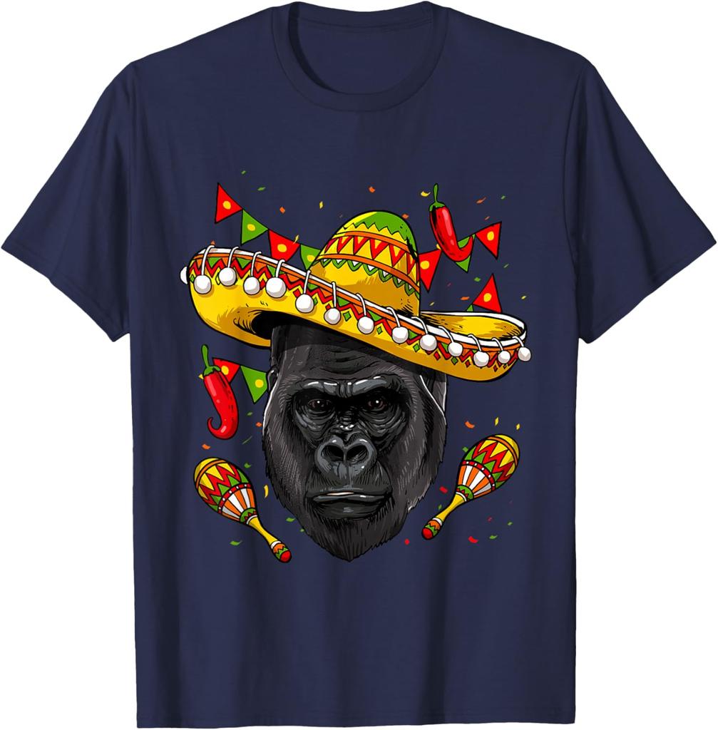 Gorilla Sombrero Fiesta Print Cotton Graphic Tee Cinco De Mayo T-Shirt for Men