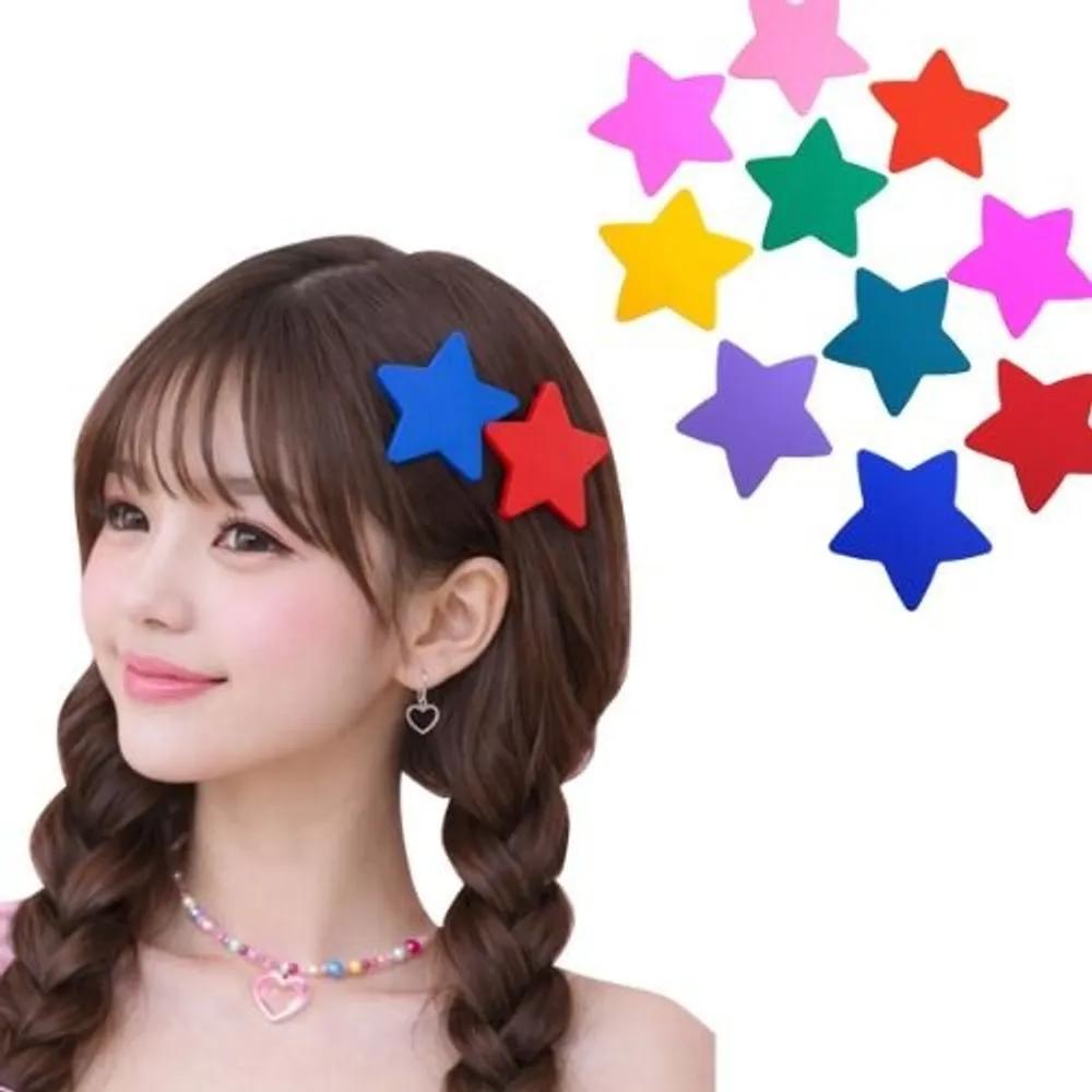 10 Big Stars Vivid Color Snap Hair Clips Hairpins Bangs Accent Y2K Look Girl Group Date Star Hairpins