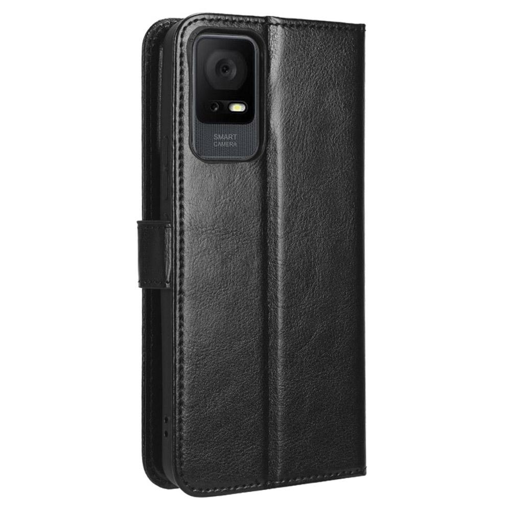 For TCL 405/406/408/T506D PU Leather Phone Cover Crazy Horse Texture Flip Wallet Stand Smartphone Case with Strap