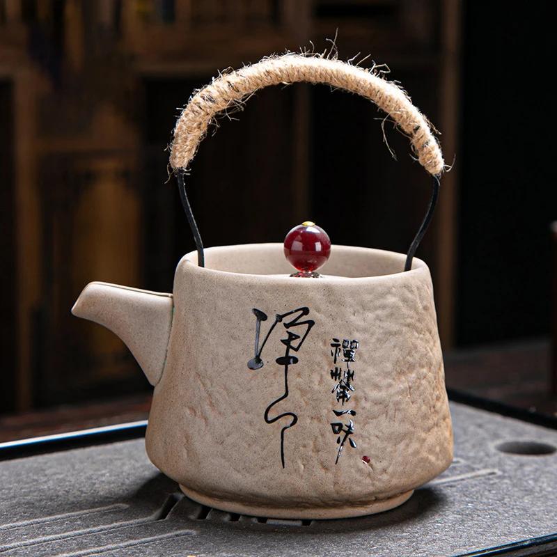 Teapot Ceramic Stone Ceramic Beam Lifting Pot Household Retro Japanese Kung Fu Tea Set Single Pot Handmade Teapot