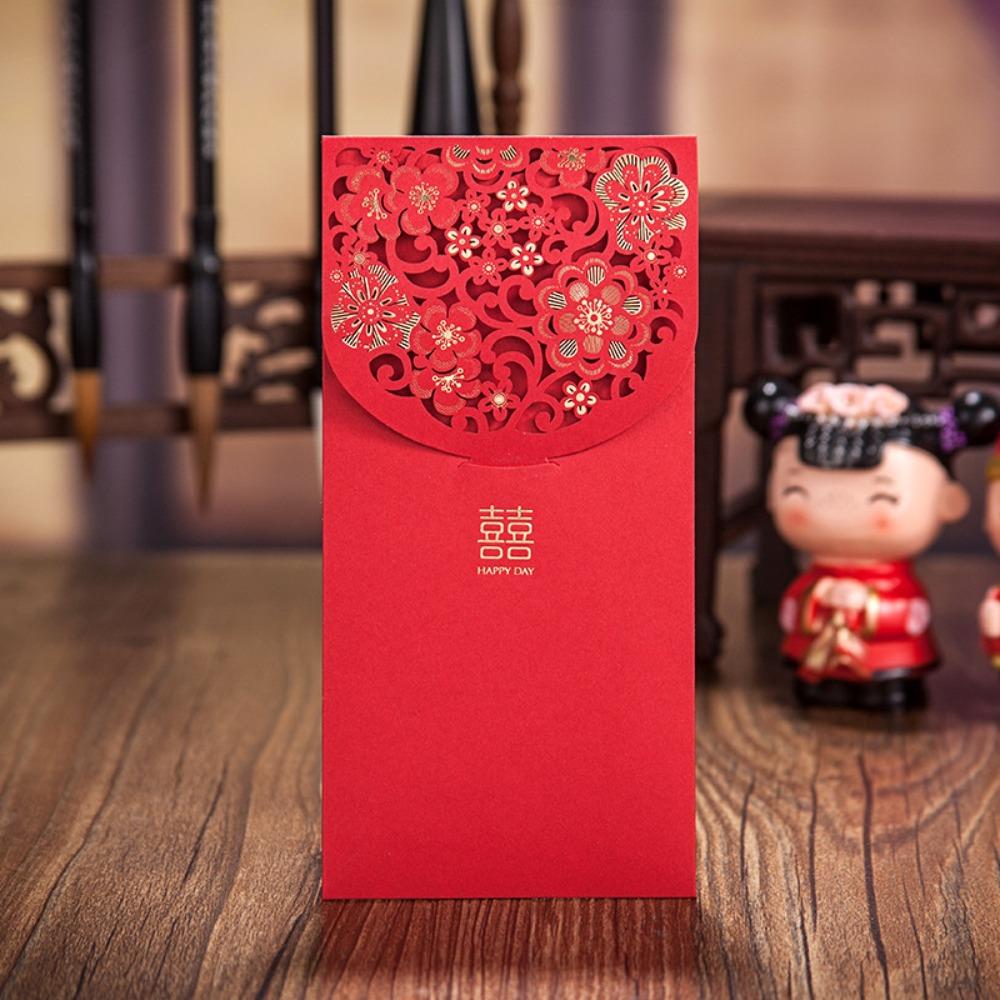 

6pcs Rectangular Lucky Money Bag Laser Engraving HongBao Household Red Packet New Year Style A