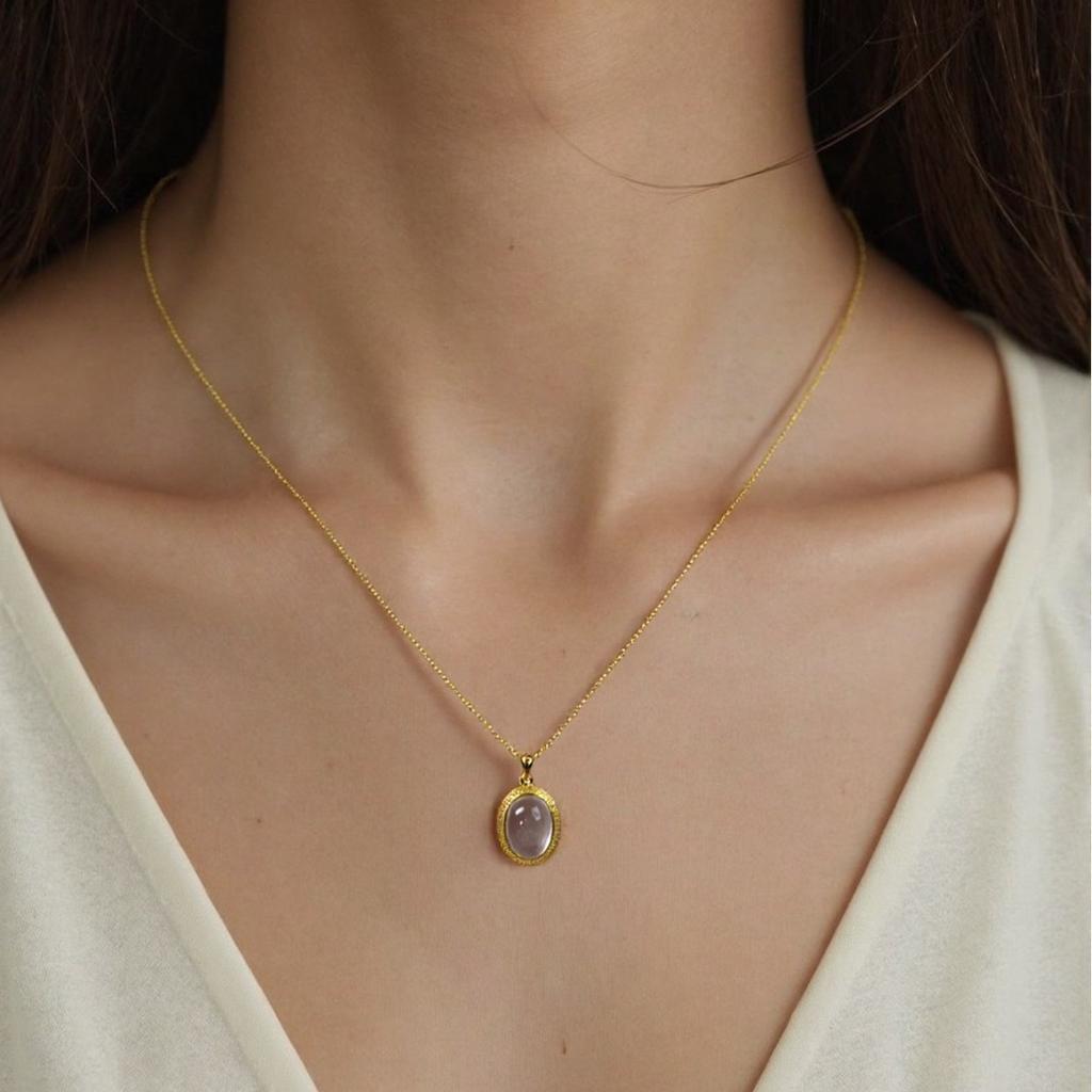 Natural Colored Treasure Powder Crystal Necklace Pendant Chinese Antique S925 Sterling Silver Xiaohongshu