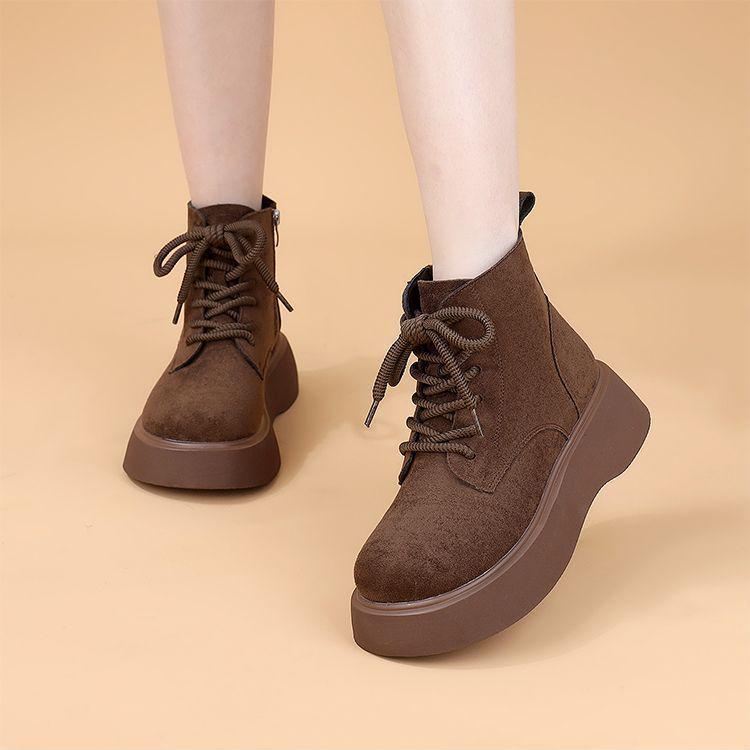 

Женские ботинки Мартин из натуральной кожи - Британский стиль, ботильоны на толстой подошве, с плюшевой подкладкой, Мода осень/зима 2025. Default Option