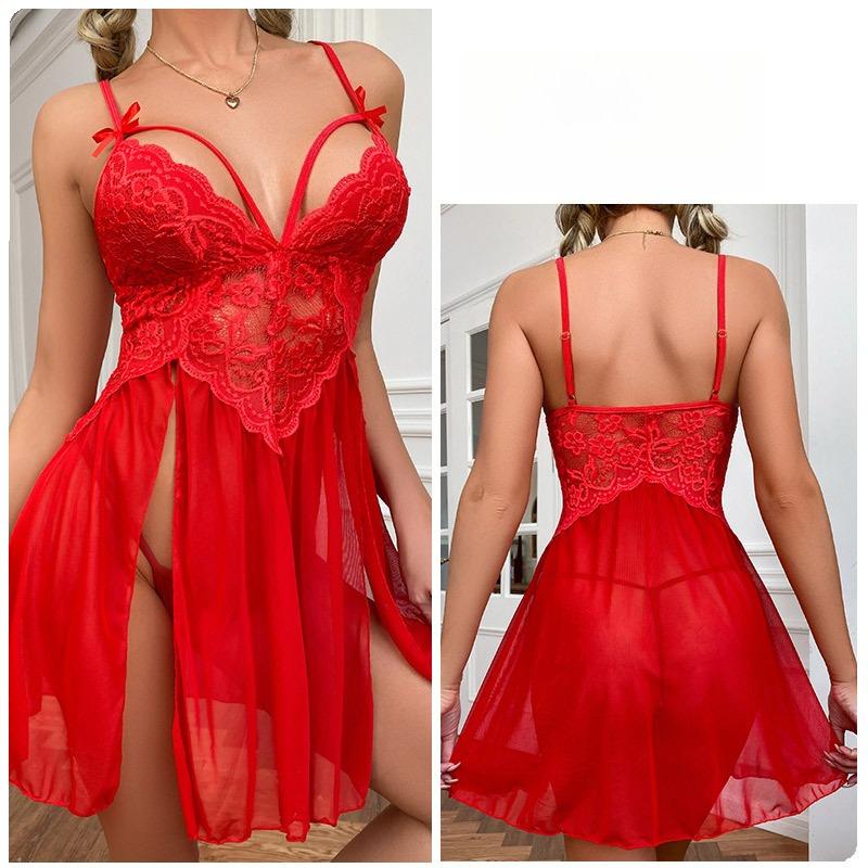 Sexy Mesh Sheer Lingerie Pajamas Lace Embroidery Cami Nightgown Women's Comfortable Loungewear 311 Breathable Feminine Sleepwear with Delicate Details