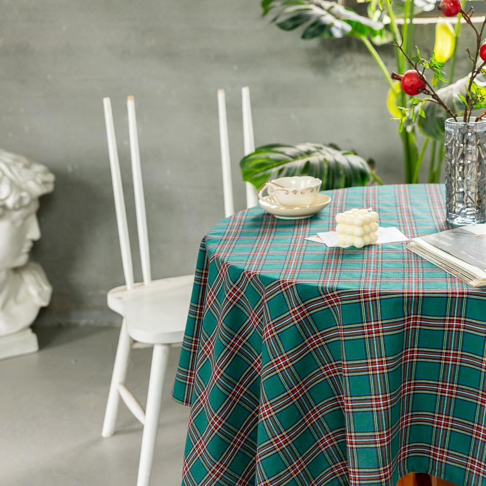 Christmas Tablecloth Vintage Striped Checkered Cotton Linen Dining Party Decor