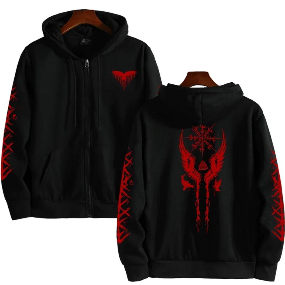 Starověká vikingská mikina s potiskem havrana Podzim Zima Ležérní Sportovní top 2025 Horký prodej Pánská mikina Vysoce kvalitní Mikina s kapucí na zip