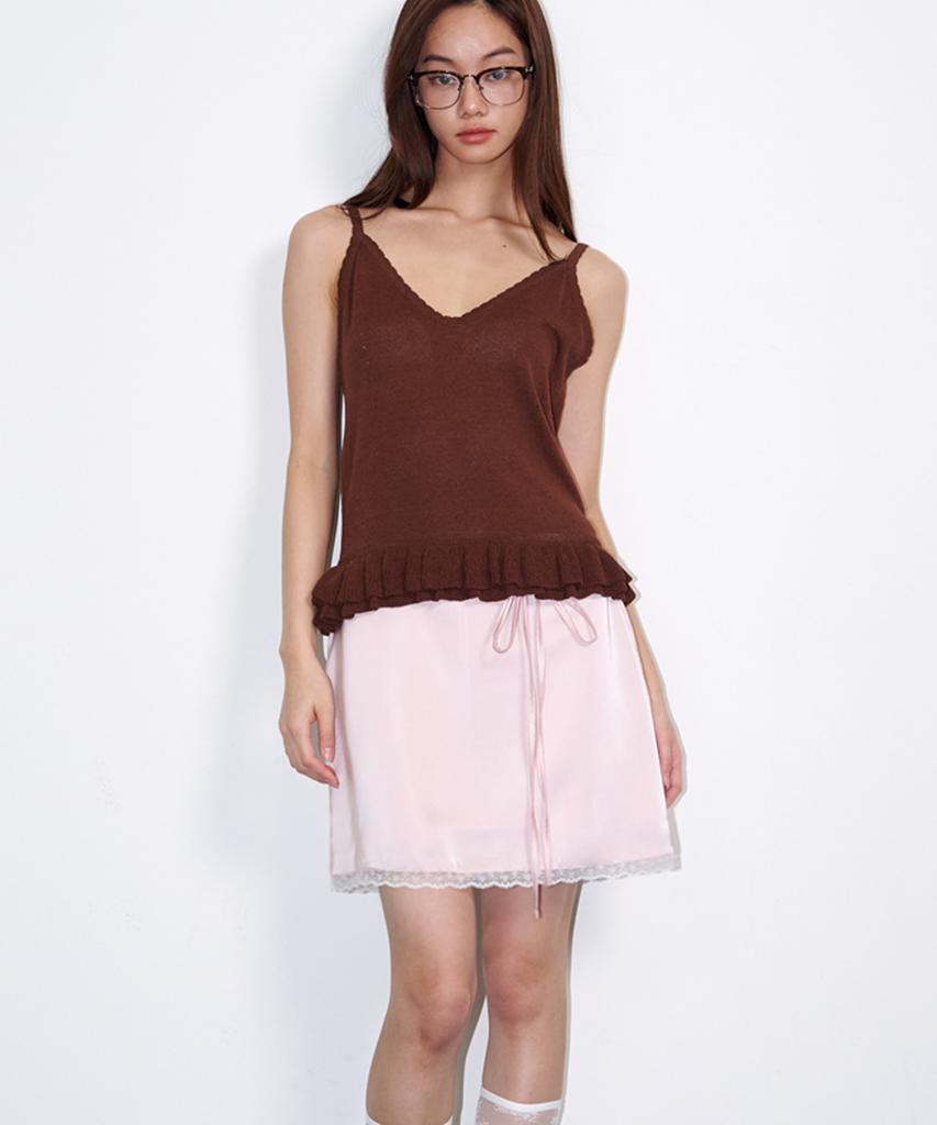 Opening Sunshine Strap Belt Satin Mini Skirt Lace Pink