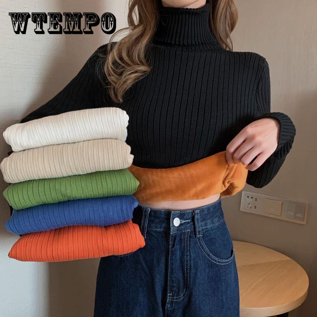 Sweater Women's Turtleneck and Velvet Knitwear Pullover Pure Color Korean Fluffy Trending Sweater Autumn and Winter Top