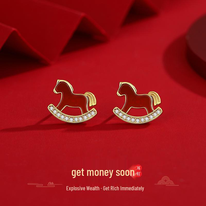 Tichiya Red Agate Earrings for Women - S925 Sterling Silver, Retro National Trend, Year of the Horse Design.