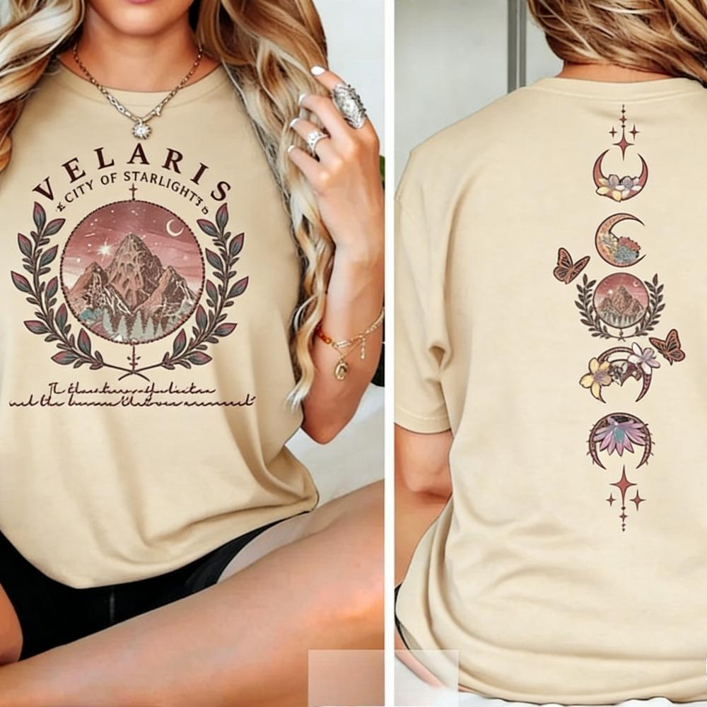Velaris City of Starlight Front Back Print Graphic T Shirt Women Cotton Lover Fantasy Reader Casual Daily Outfit
