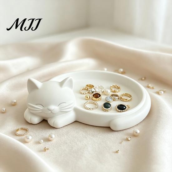 Minimalist Trinket Bowl Cute Sleeping Cat Ring Dish, 3D Printed Jewelry Tray Organizer for Earrings Decorative Succulents Pot Keys Trinkets,