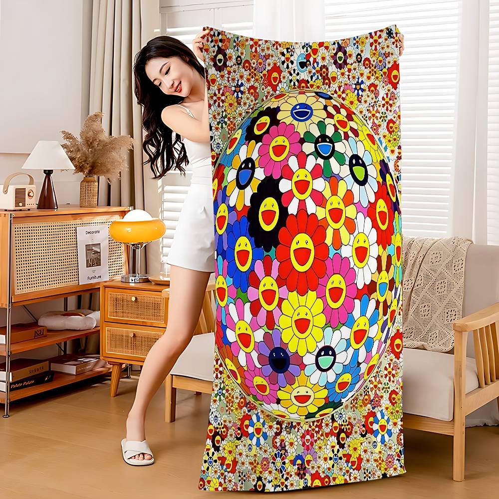 

MT-Takashi-Art Of-Murakami Microfiber Printed Beach Towel Mountain Climbing Yoga Beach Swimming Running Absorbent Soft Towel W30*H60(CM)
