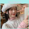 Rabbit White Elegant Fur Beret For Women Cozy Winter Hat Fashionable Painter Cap