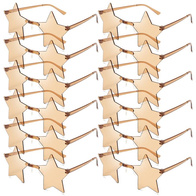 12/16 Pack Rimless Star Shaped Sunglasses New Fashion Candy Color Set Shades Women's Trendy Cute Party Props Sun Glasses
