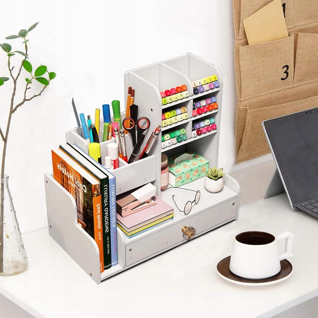 Desk Organizer With A Compartment For Books And Crayons