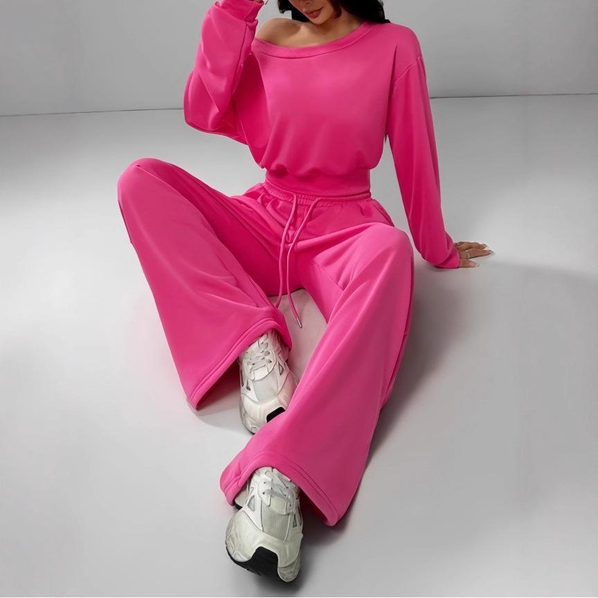Nuovo Set Moda Autunno e Inverno: Crop Top Sottile Scollato e Pantaloni Lunghi Casual