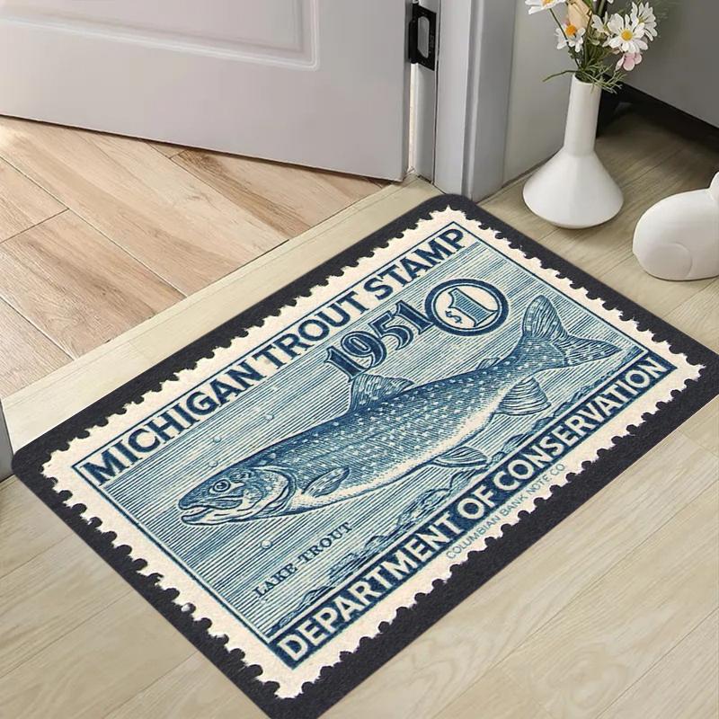 

Premium Vintage Trout Stamp Doormat Set Tennessee Michigan Print NonSlip Washable Floor Mats for Front Door Entryway Decor 40x60cm