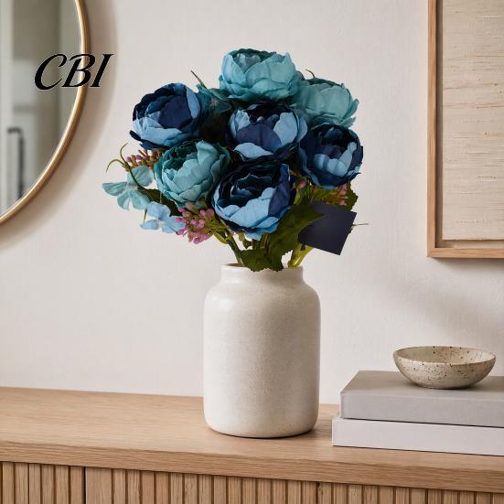 Silk Peony Bouquet 7 Heads Artificial Flowers, Vintage Fake Flower Arrangements Wedding Buds With Leaves Bouquets Decorations, Floral Table