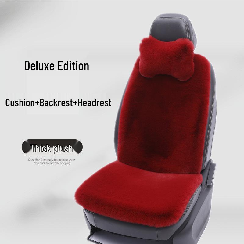Winter Rabbit Fur Wool Heated Car Seat Cushion - Non-slip, Warm, for Single Seat with Small Waist Support