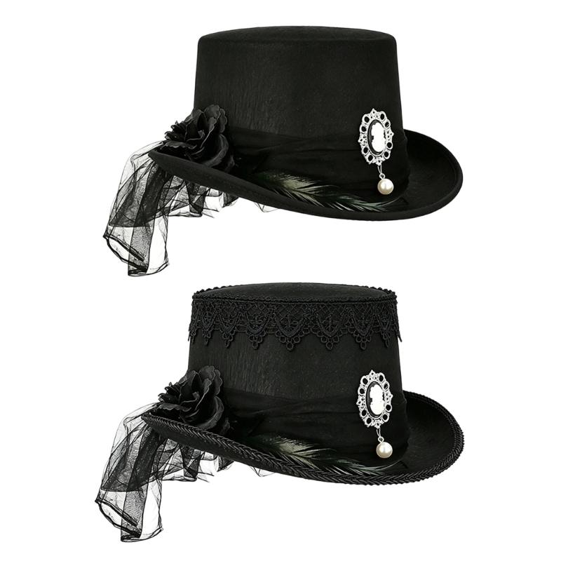 Stylish Black Lace Victorian Hat Party Costume Hat Role Play Headwear Perfect For Themed Parties And Concerts