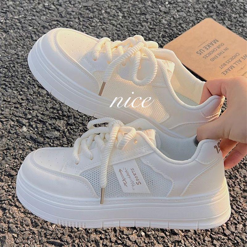 

Women s Summer Breathable White Mesh Sneakers - Lightweight Non-Slip Canvas Skate Shoes for Outdoor Sports. 39