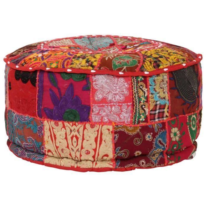 VidaXL Pouf rond en coton fait à la main 40 x 20 cm Rouge