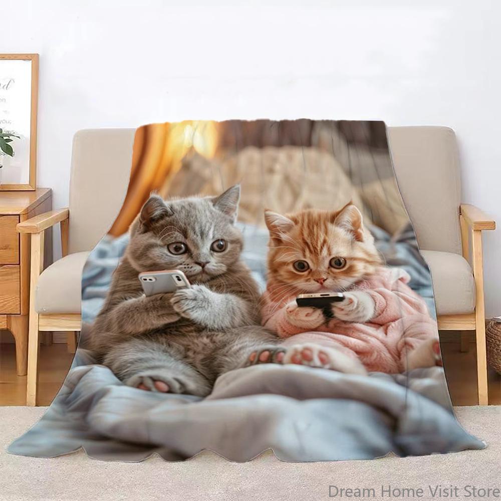 1pc Warm Kitten Thin Blanket Flannel Throw Blanket for Sofa, Bed, Travel, Camping, Livingroom, Office, Couch, Chair, And Bed