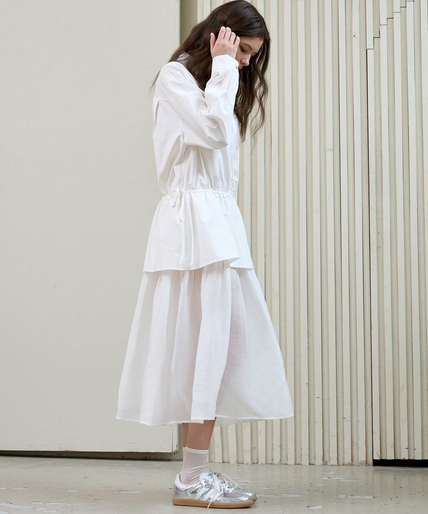 Mite Texture Block Shirts Dress_Ivory