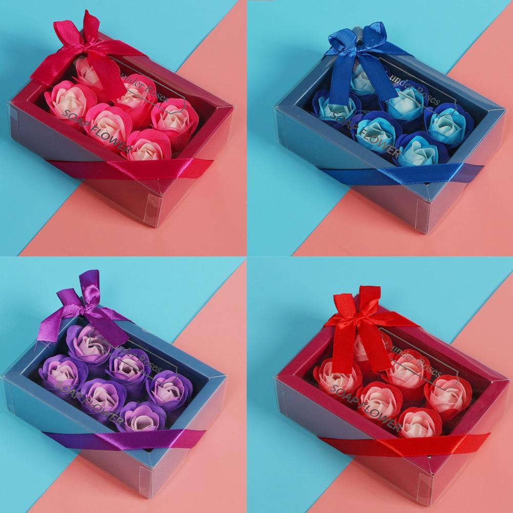 6pcs Soap Rose Flowers with Gift Box Rose Bath Body Flower Xmas Birthday Valentine Wedding Gifts Fake Rose Flower