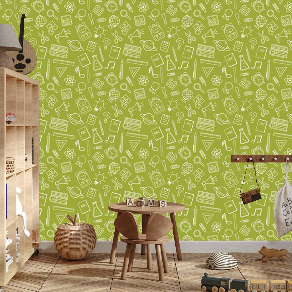 School Supplies Wallpaper Yellow and Beige for Living Room and Bedroom 50x1000