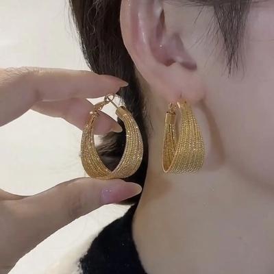 Women Wedding Jewelry Vintage Woven Texture Gold Hoop Earrings Old Money Chunky Statement Daily Wear Accessory