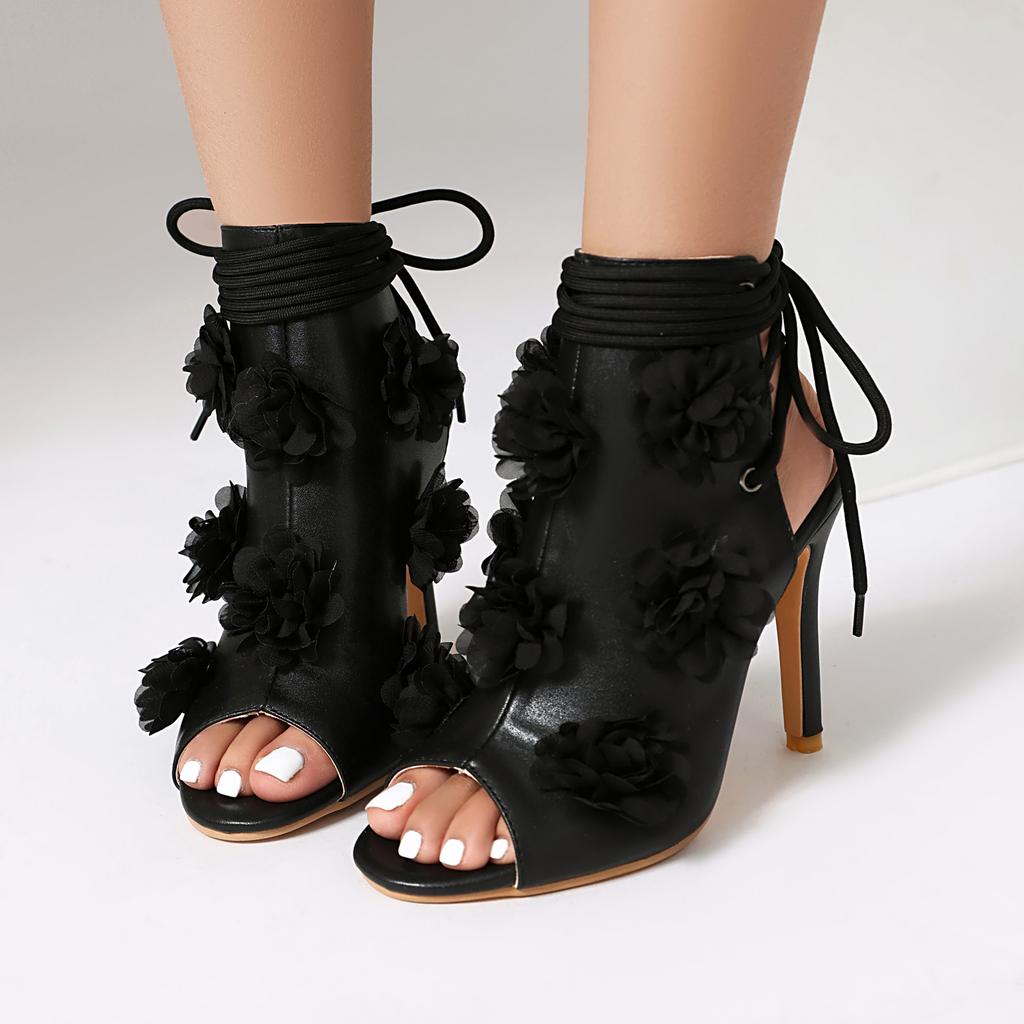 Comfortable Women Sandals Beginner Heels for Dance Soft Sole Super Cute Pointed Toe Shoes Stylish Ankle Strappy Flowers Decor