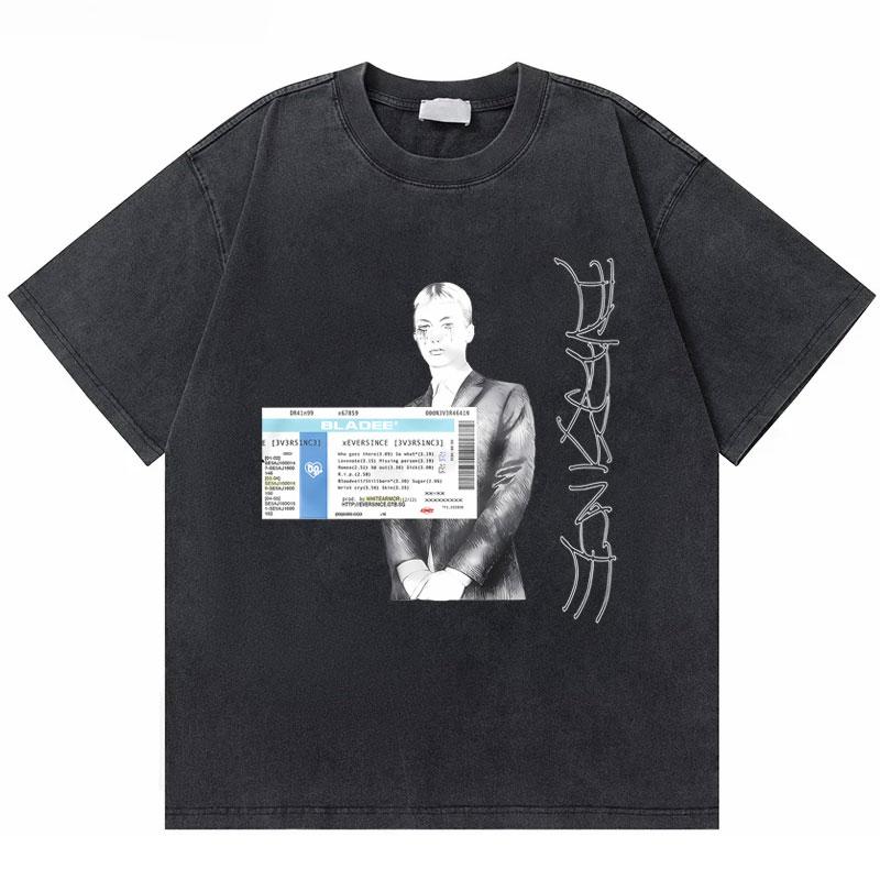 Washed Vintage Rapper Bladee Hip Hop Oversized Tshirt Drain Gang Graphic Tshirt Men Women Fashion Artistic Sense T Shirts