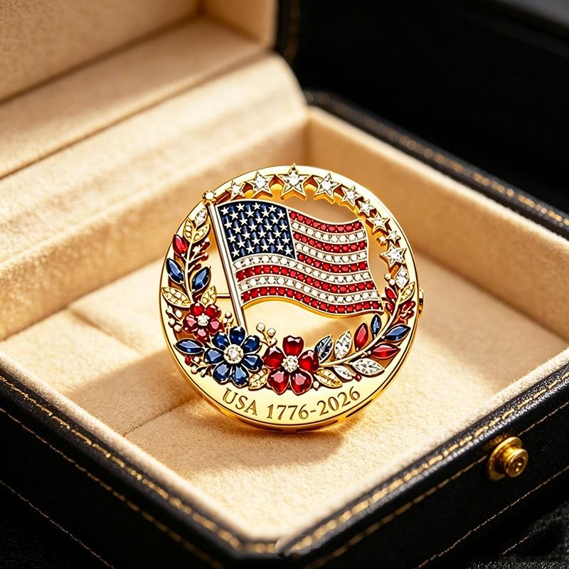 USA 250th Anniversary Commemorative Brooch Set Shiny Rhinestone American Flag Hypoallergenic for Sensitive Skin Daily Wear
