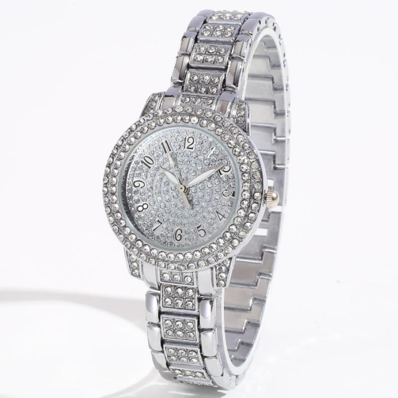 Ladies' New 5Pcsset Niche Rhinestone Steel Belt Watch Stud Earrings Necklace Bracelet Ring Set Quartz Women'S Watch