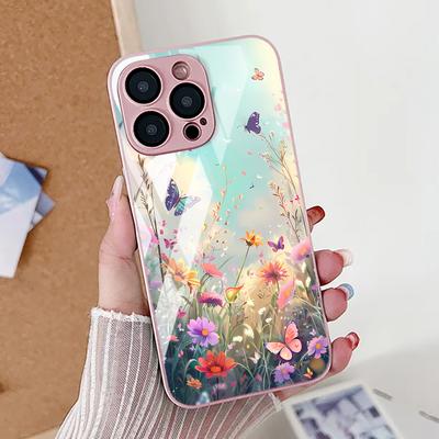 Funda de Teléfono de Flores Linda Para iPhone 17 14 15 13 11 12 16 Pro Max 17 Air 16E SE XR 7 8 Plus Cristal Templado Parachoques Protector Antigolpes