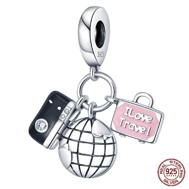 Fit moda 925 pulseiras originais 925 prata azul astronauta aeronaves encantos de viagem contas pingentes para mulheres moda jóias diy