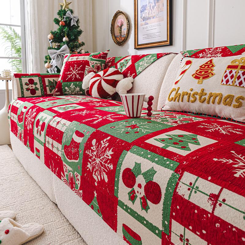 

Праздничный чехол на диван в рождественском стиле 2025 Новинка Цельный Высококачественный Нескользящий Шенилл Фиксированный Несколько цветов Подушка для дивана 45X45cm pillow cover красный