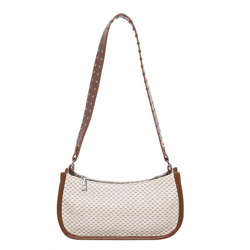 Модная летняя плетёная сумка-тоут для женщин в чёрном, хаки, белом, коричневом цветах коричневый
