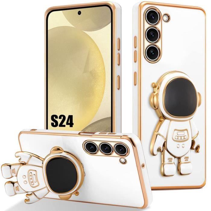 Coque Silicone - Samsung - Galaxy S24 - Blanc - Support Réglable - Astronaute