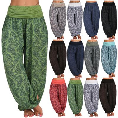 Pantaloni casual pentru femei cu imprimeu Boho Pantaloni cu picioare largi Pantaloni largi cu buzunar