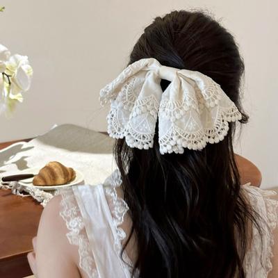 Spitze Bestickte Schleifen Halboffene Haarspange für Frauen Vintage Stil Federverschluss Haarnadel für Hochzeitsfeier Tägliche Nutzung