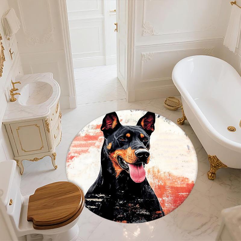 Three Dogs with Tongues Out Round Area Rug,Carpet Rug for Living Room Bedroom Sofa Playroom Decor,Non-slip Floor Mat