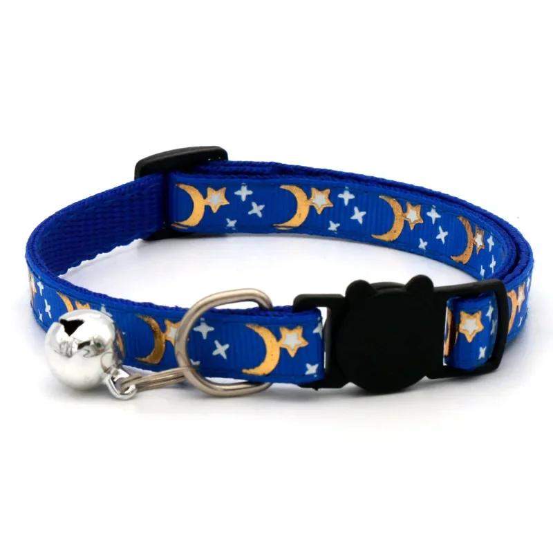 Pet Collar Cat Dog Gold Color Stars and Moon Pet Collar with Bell and PP Material Separate Reflective Safety Buckle Solid Safe