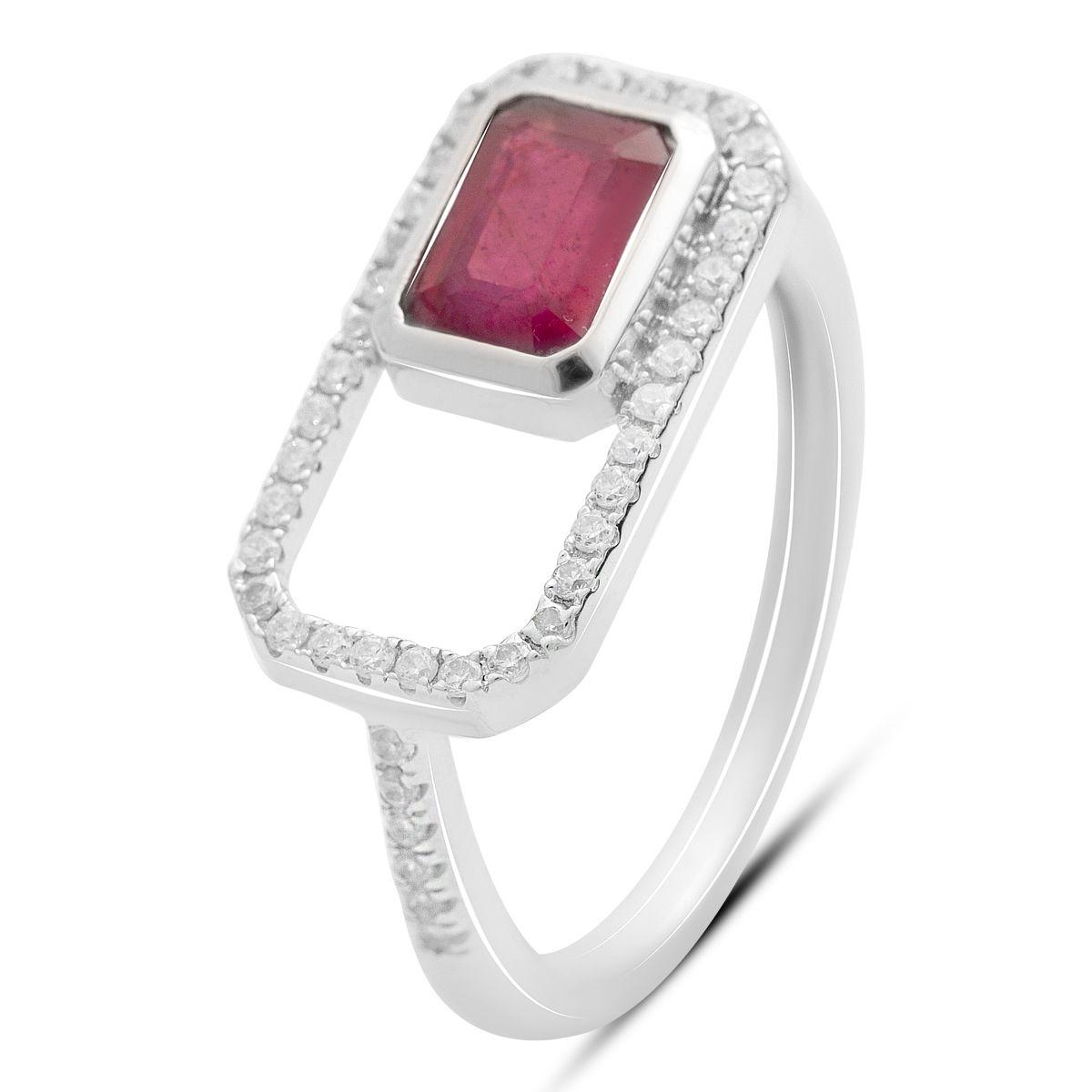 

Серебряное кольцо с натуральным рубином 1.868ct, фианитами, вес изделия 3,01 гр (2205241) 18.5 rubine червоний колір