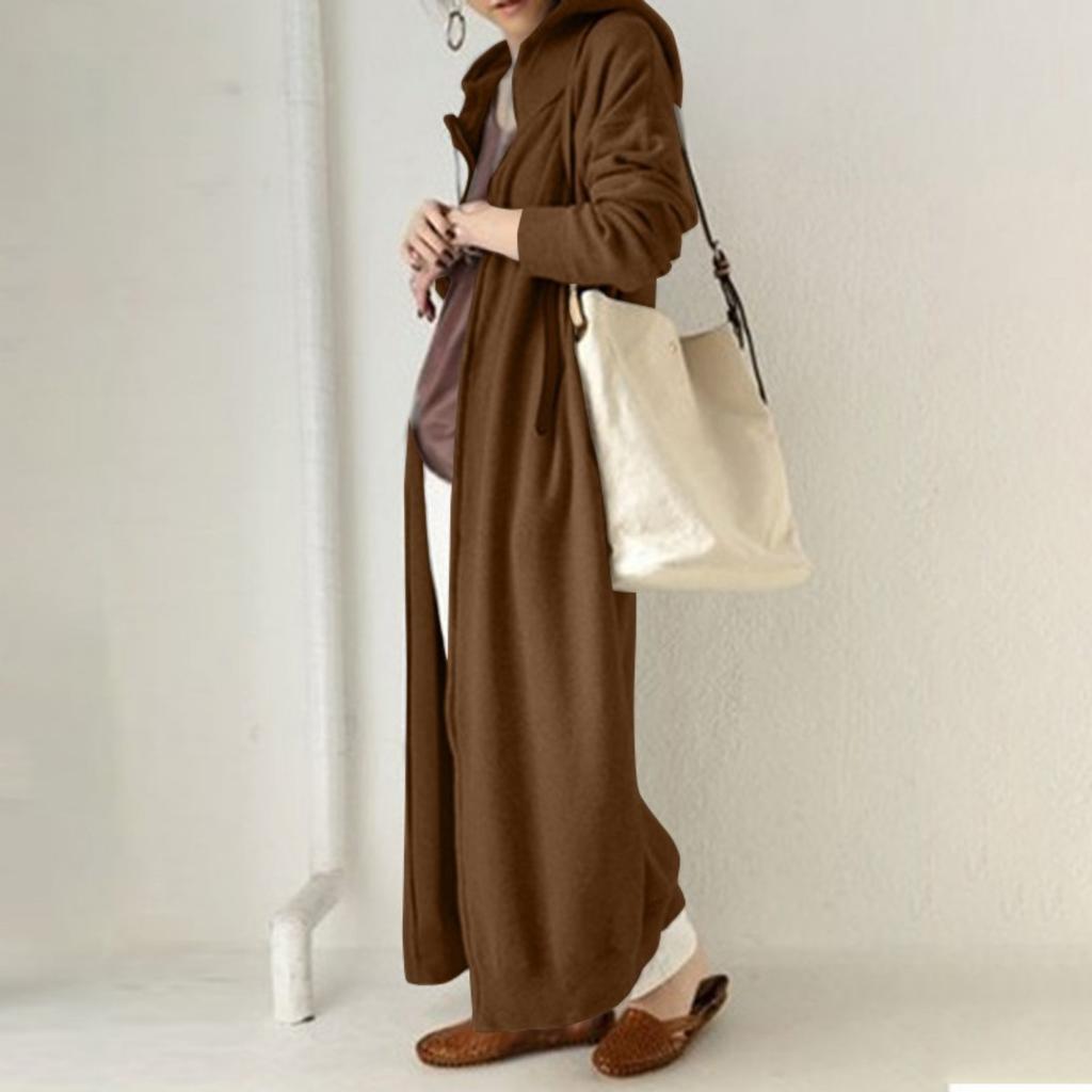 Damen Plus Size Einfarbige Kapuzen-Reißverschluss-Langarm-Sweatshirt-Kleid mit Fleecefutter Lässige Langarm-Sportjacke