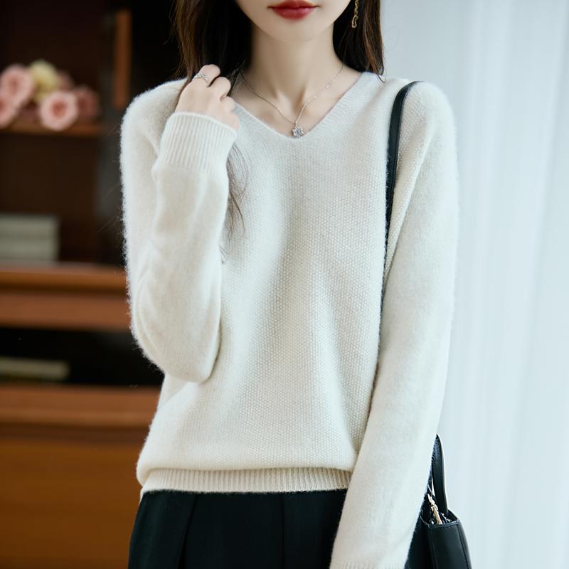 Women's cashmere sweater Qinghe cashmere 30% cashmere 70% wool autumn and winter pullover warm and fashionable